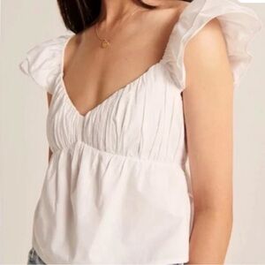 Abercrombie and Fitch White Ruffled Sleeve Top
